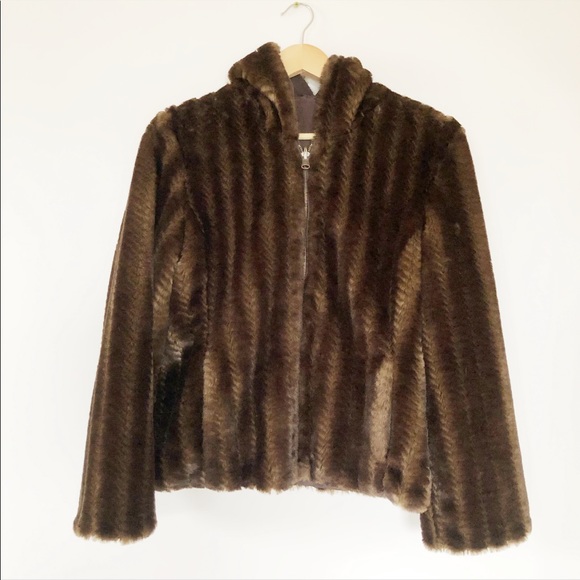 kristin blake Jackets & Blazers - Kristin Blake Faux Fur Zip Up hooded Jacket brown S